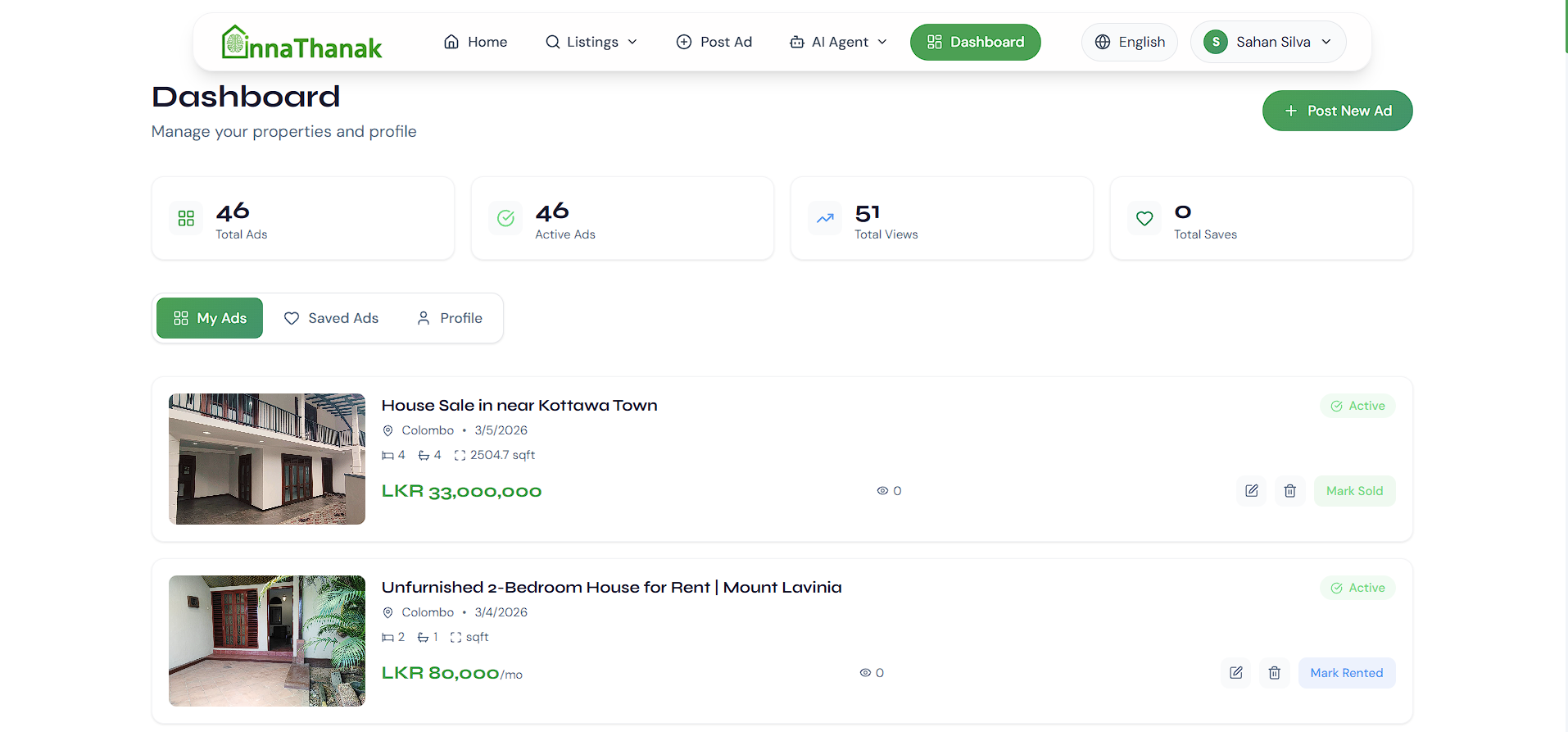 Dashboard for user